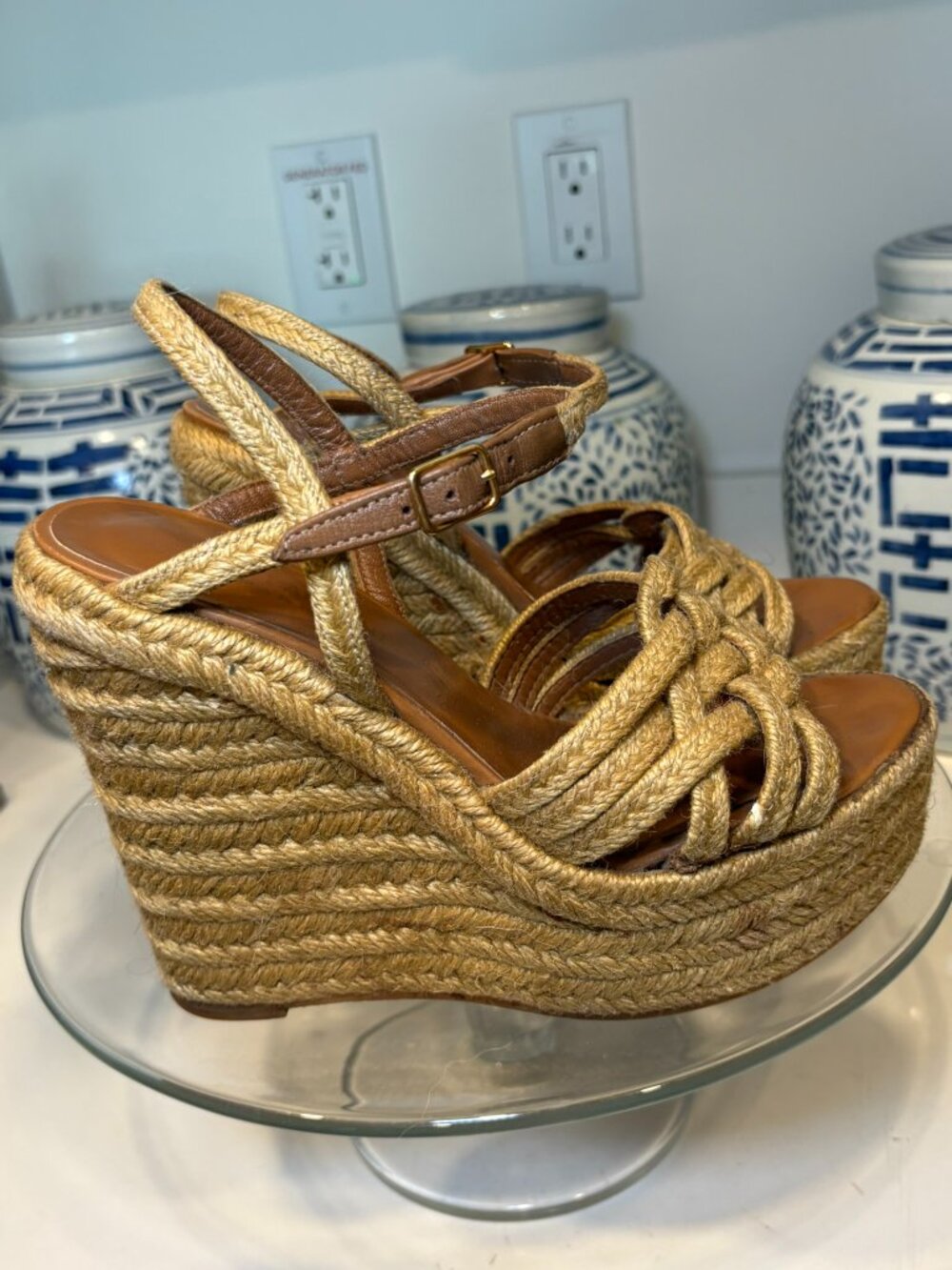 Saint Laurent Tribute Beige Braided Jute Platform Wedge Sandals 36 6 - Picture 8 of 12